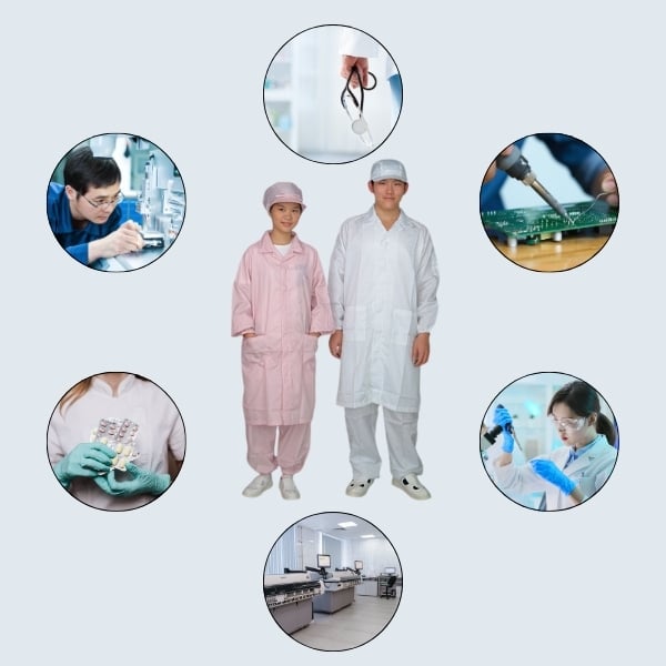Áo Khoác Dài Phòng Sạch Có Vạt Cổ Áo Chống Tĩnh Điện