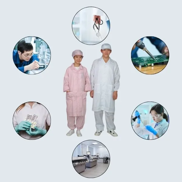 Áo Khoác Dài Phòng Sạch Có Vạt Cổ Áo Chống Tĩnh Điện