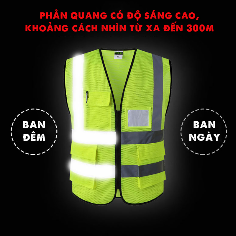 Áo Gile Phản Quang Có Túi Chất Liệu Thoáng Mát, Thấm Hút Mồ Hôi