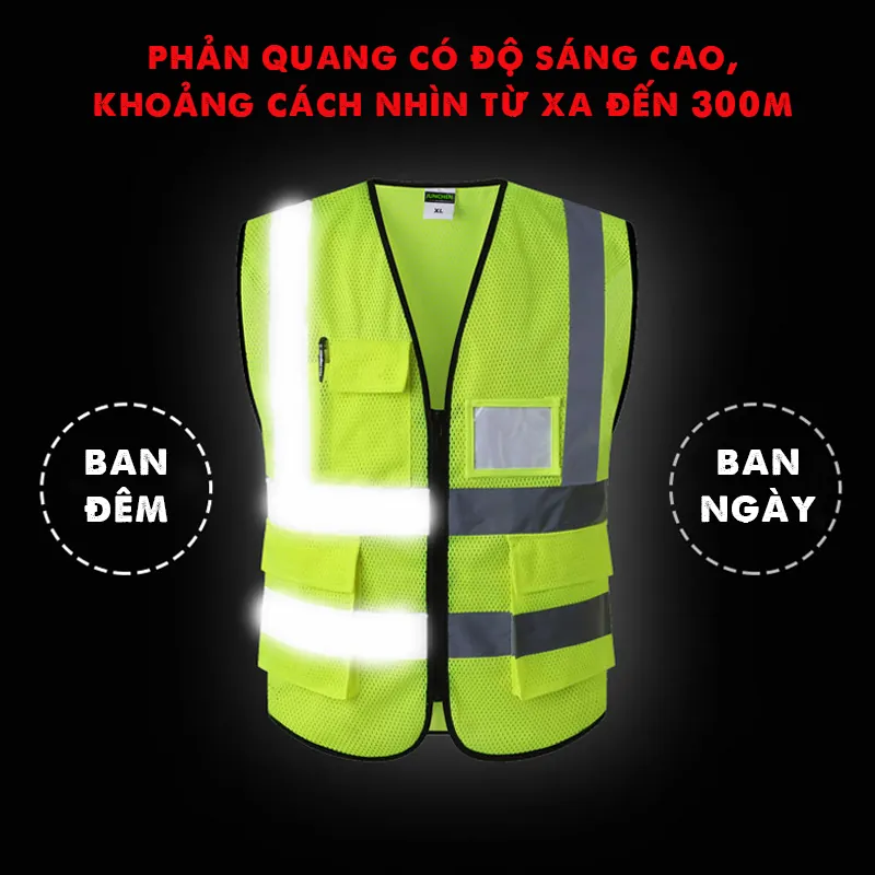 Áo Gile Phản Quang Có Túi Chất Liệu Thoáng Mát, Thấm Hút Mồ Hôi
