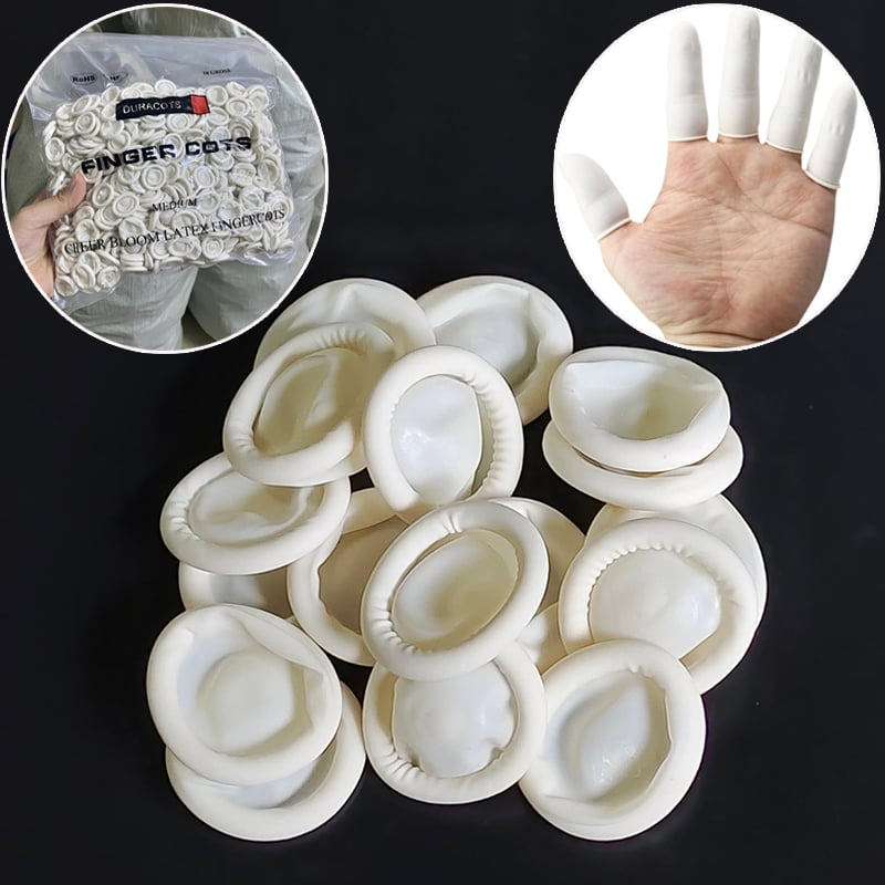 Bao Ngón Tay Cao Su TrắngVàng Có Đai Chống Tĩnh Điện Chống Trượt Finger Cots (500g1 gói) - Loại Dùng Một Lần