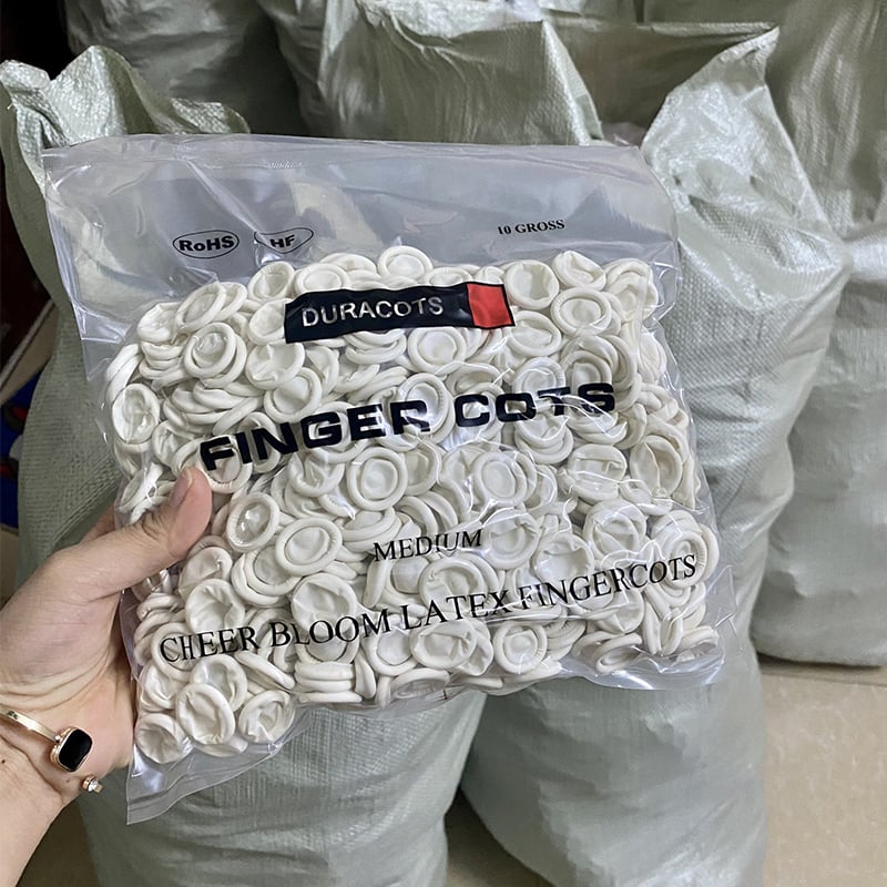 Bao Ngón Tay Cao Su TrắngVàng Có Đai Chống Tĩnh Điện Chống Trượt Finger Cots (500g1 gói) - Loại Dùng Một Lần