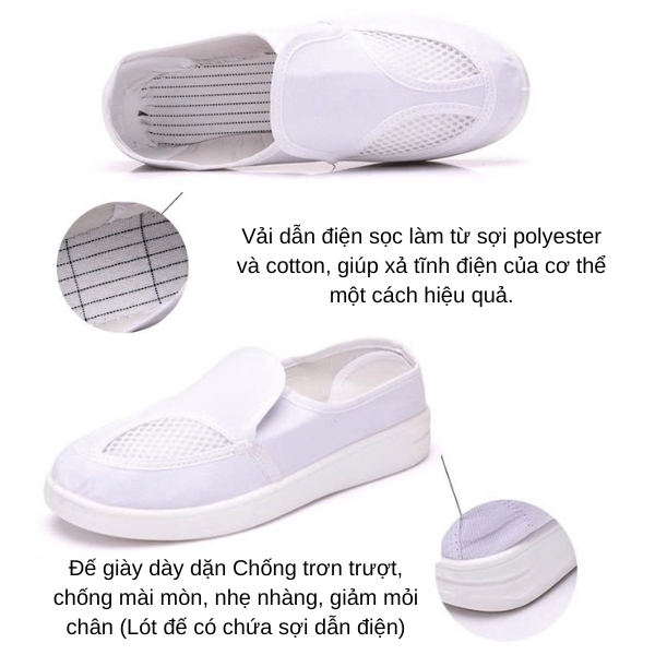 Giày Phòng Sạch Hai Lỗ Chống Tĩnh Điện Đế PUPVC