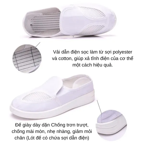 Giày Phòng Sạch Hai Lỗ Chống Tĩnh Điện Đế PUPVC