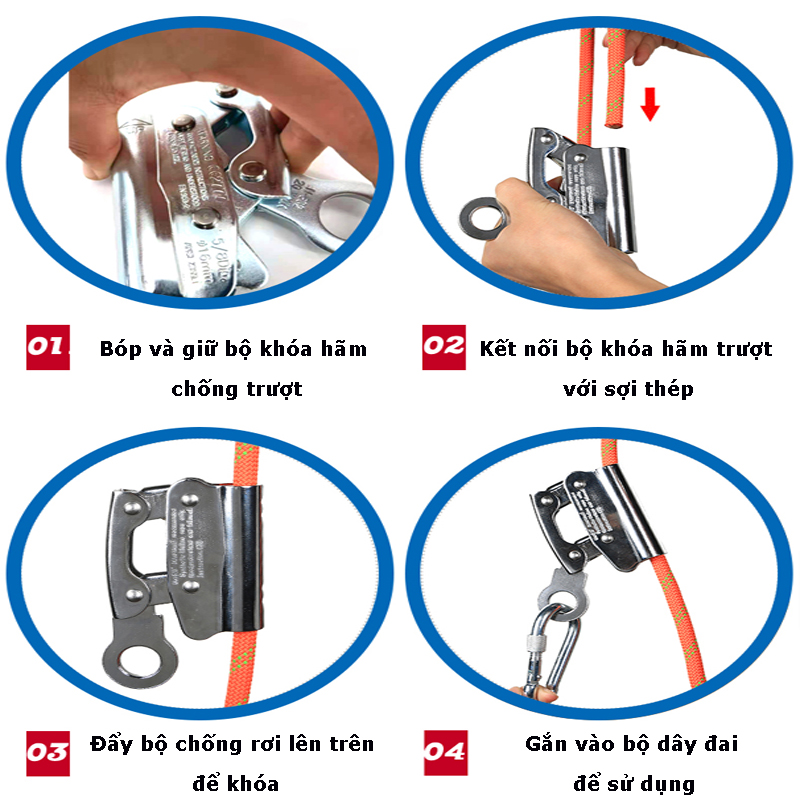 Khóa Hãm Trượt Chống Rơi Cho Dây Cáp 11-16mm Chất Liệu Inox Cao Cấp Không Gỉ