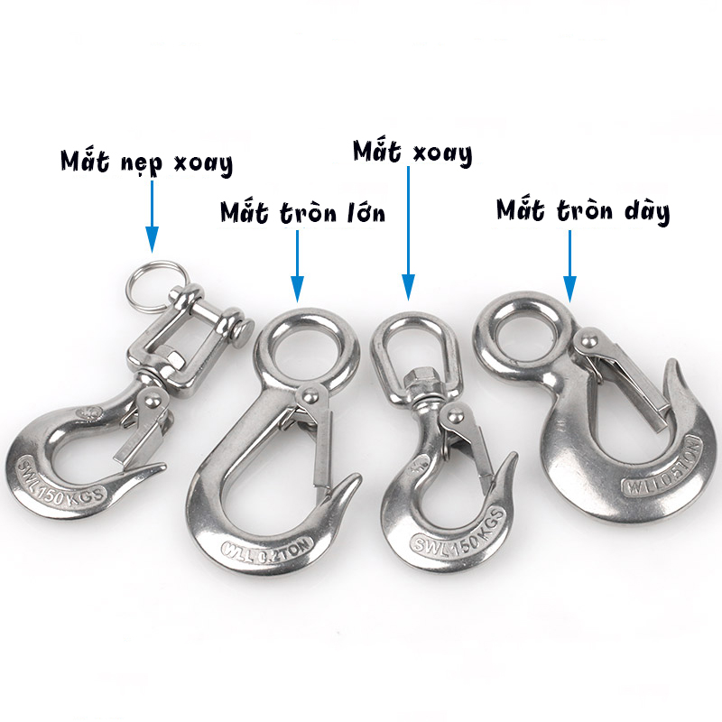 Móc Cẩu Hàng, Móc Nâng Hàng, Móc Kéo Hàng Bằng Thép Không Gỉ 304