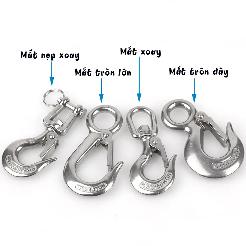 Móc Cẩu Hàng, Móc Nâng Hàng, Móc Kéo Hàng Bằng Thép Không Gỉ 304