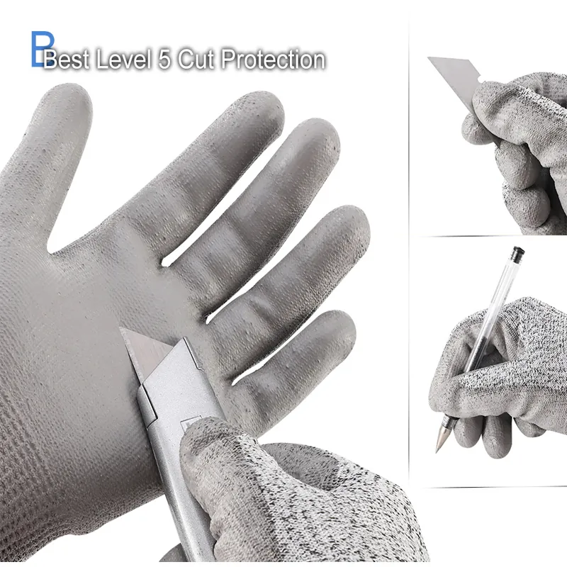 Bao Tay Bảo Hộ Chống Cắt Chất Liệu HPPE Cấp Độ 5 Phủ PU Dài 25Cm