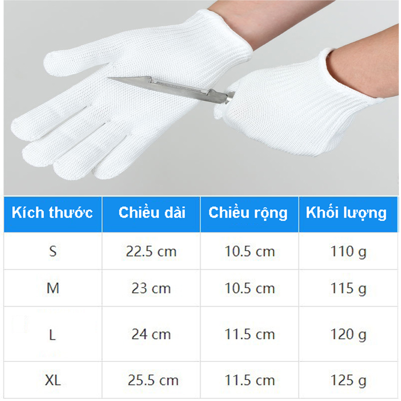 Bao Tay Chống Dao Cắt Cấp Độ 5 Sợi Thép Chống Gỉ Dài 24cm