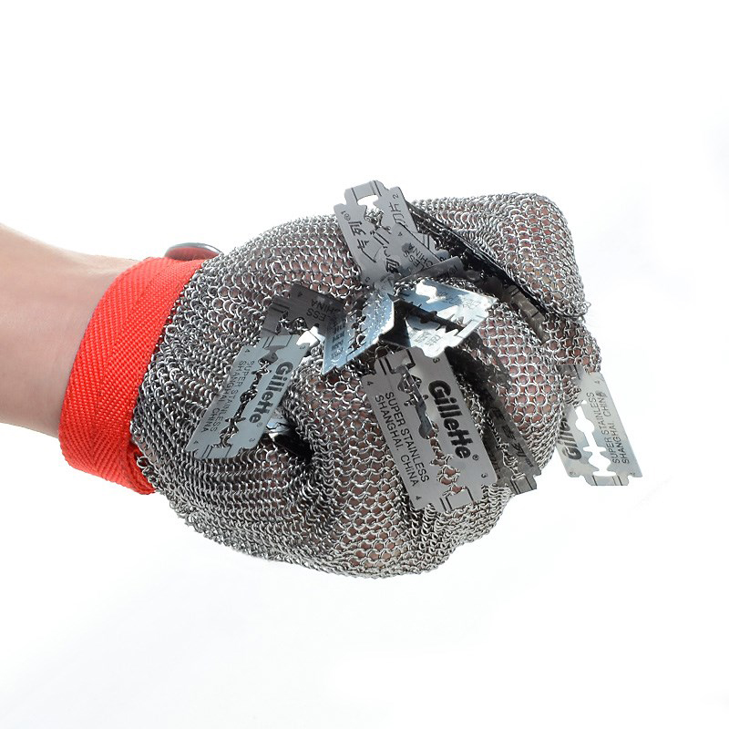 Bao Tay Lưới Inox Chống Cắt Có Vải Dệt Cổ Tay