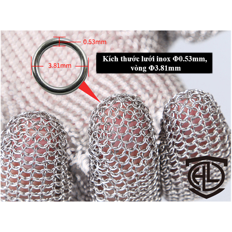 Bao Tay Lưới Inox Chống Cắt Có Vải Dệt Cổ Tay