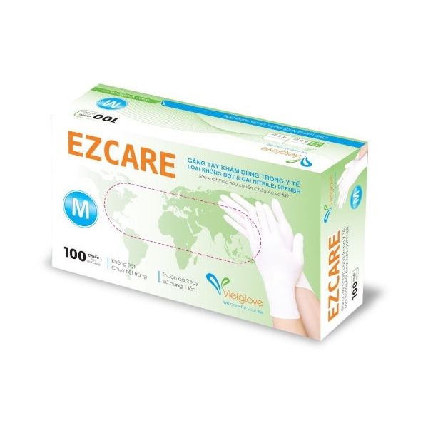 Bao Tay Y Tế Vietglove Ezcare Màu XanhĐenTrắng Không Bột Nitrile 23cm