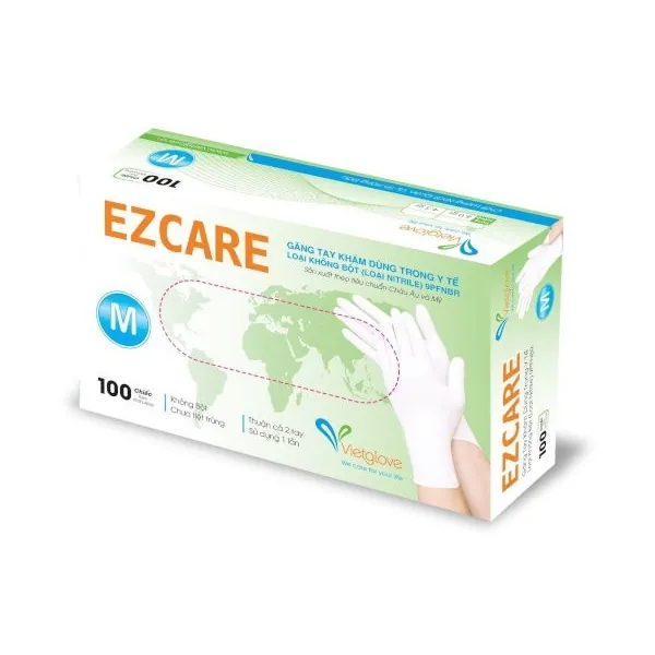 Bao Tay Y Tế Vietglove Ezcare Màu XanhĐenTrắng Không Bột Nitrile 23cm