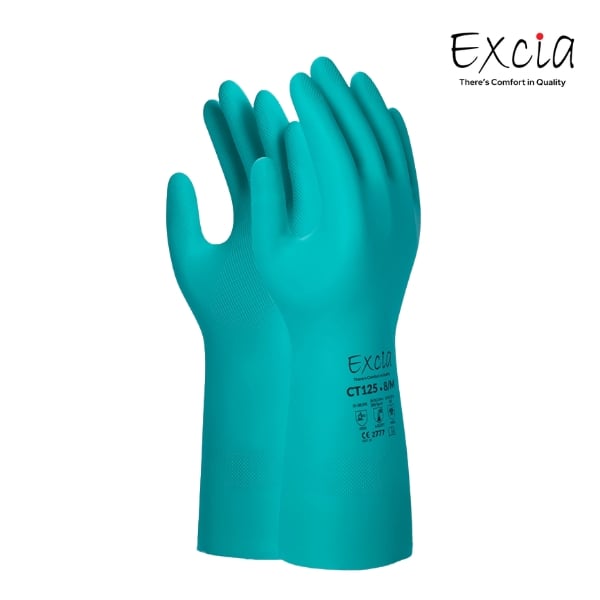Găng Tay Cao Su Chống Hóa Chất Excia CT125 Màu Xanh Chiều Dài 33CM Dày 0.40mm