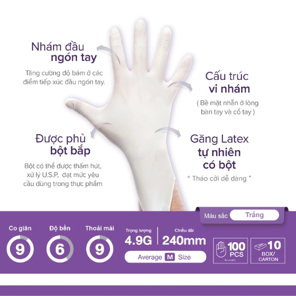 Găng Tay Cao Su Y Tế Latex Sglove Có Bột