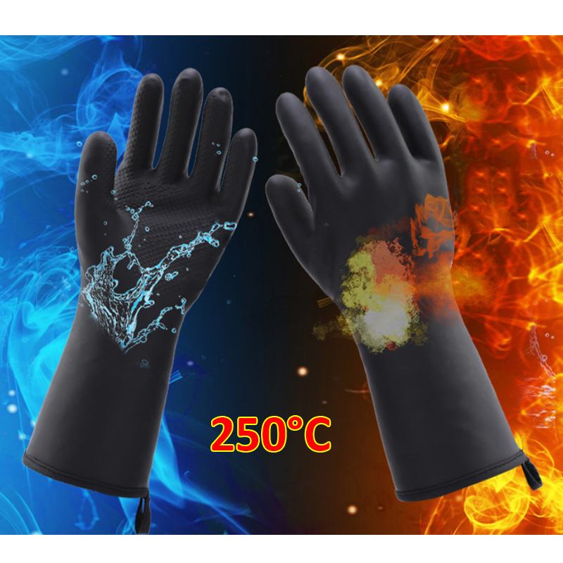 Găng Tay Chịu Nhiệt Độ Cao 250°C Bằng Cao Su Dài 31cm Chống Thấm Nước