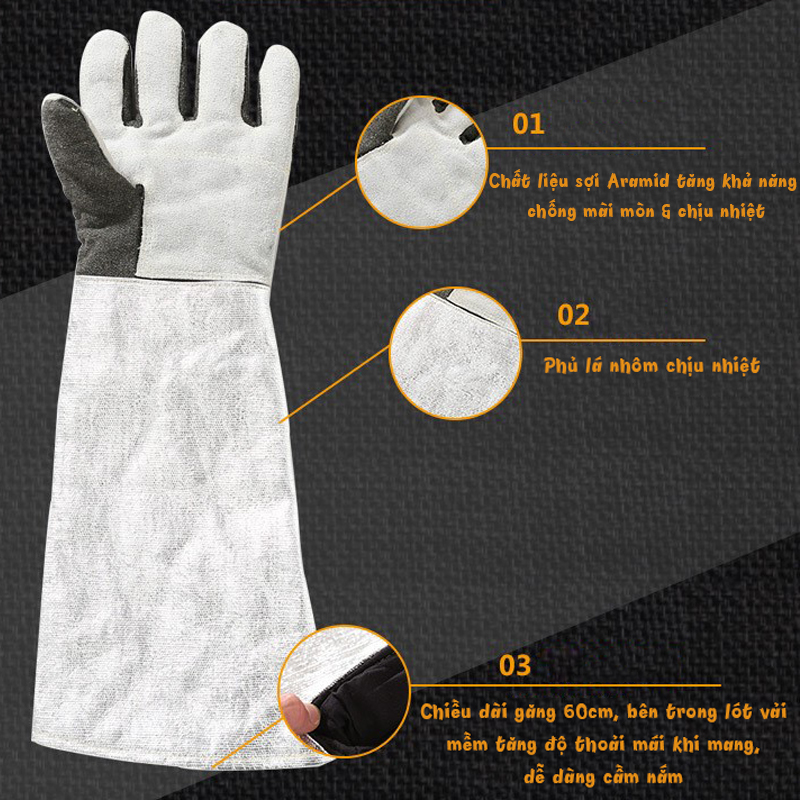 Găng Tay Chịu Nhiệt 800°C Phủ Lá Nhôm + Aramid Dài 55cm