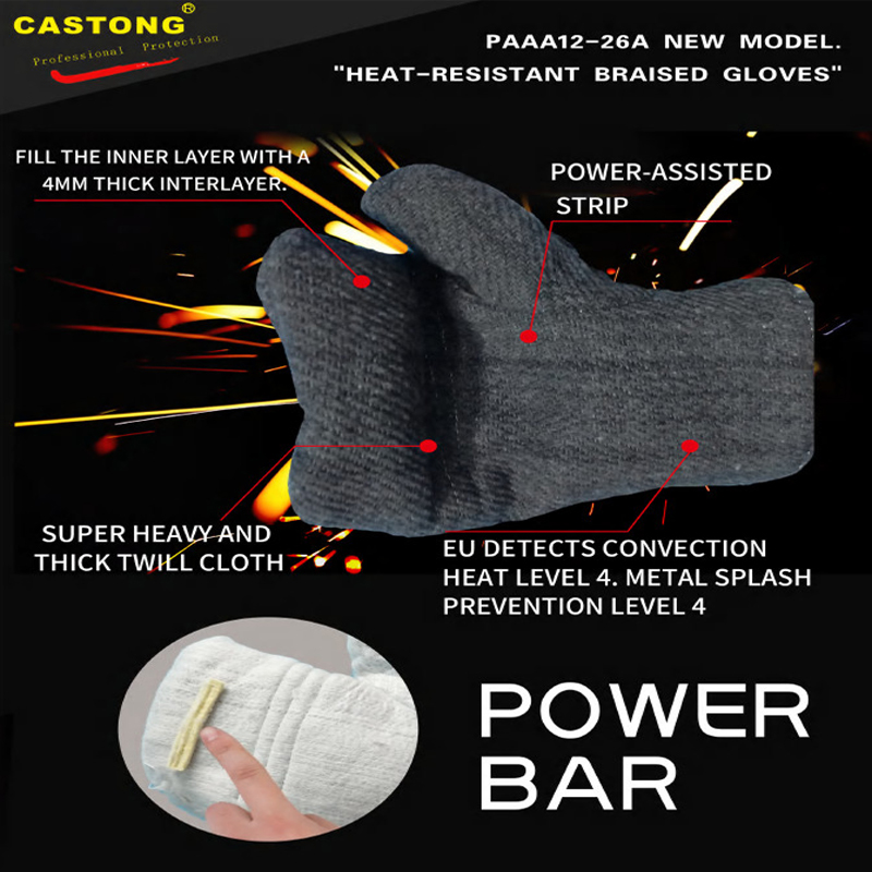 Găng Tay Chịu Nhiệt Castong Làm Bằng Sợi Cotton + Para-aramid Chống Cháy Tiêu Chuẩn CE EN388 AND EN407