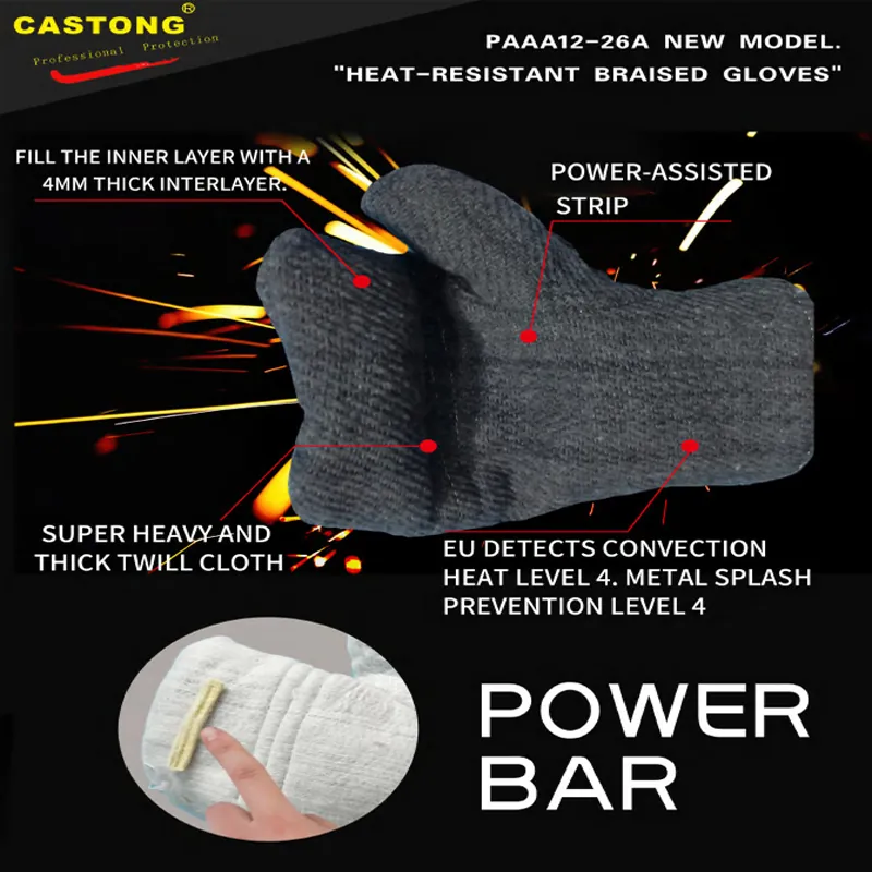 Găng Tay Chịu Nhiệt Castong Làm Bằng Sợi Cotton + Para-aramid Chống Cháy Tiêu Chuẩn CE EN388 AND EN407