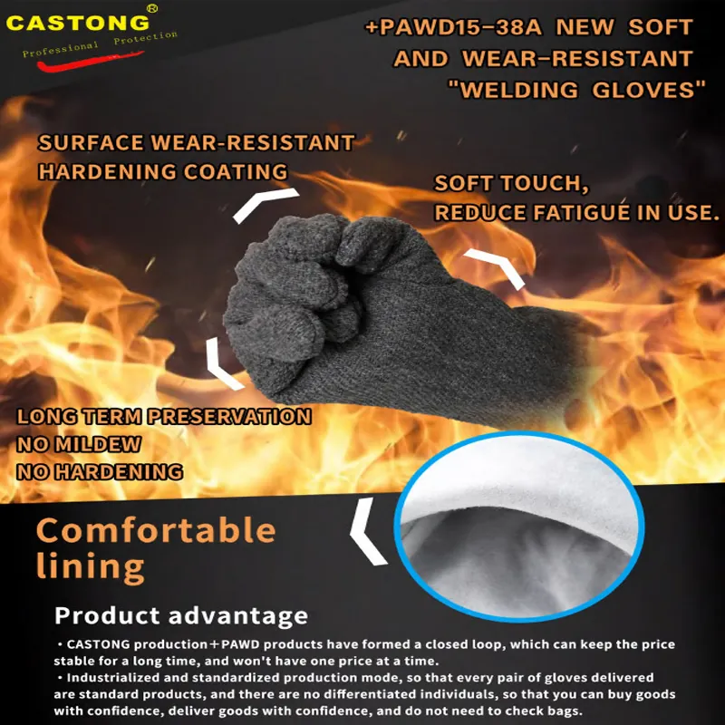 Găng Tay Chịu Nhiệt Castong Làm Bằng Sợi Cotton + Para-aramid Chống Cháy Tiêu Chuẩn CE EN388 AND EN407