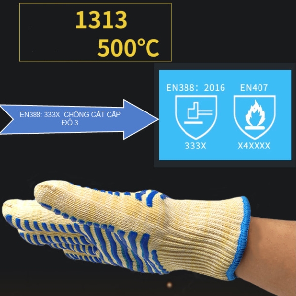 Găng Tay Chịu Nhiệt Lò Nướng Chất Liệu Aramid + Silicone Chống Trượt, Cách Nhiệt 500°C
