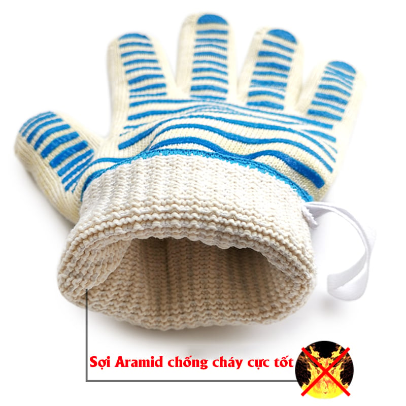 Găng Tay Chịu Nhiệt Lò Nướng Chất Liệu Aramid + Silicone Chống Trượt, Cách Nhiệt 500°C