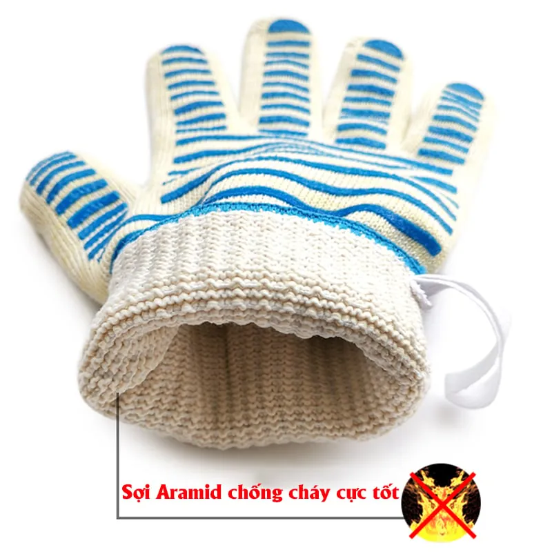 Găng Tay Chịu Nhiệt Lò Nướng Chất Liệu Aramid + Silicone Chống Trượt, Cách Nhiệt 500°C