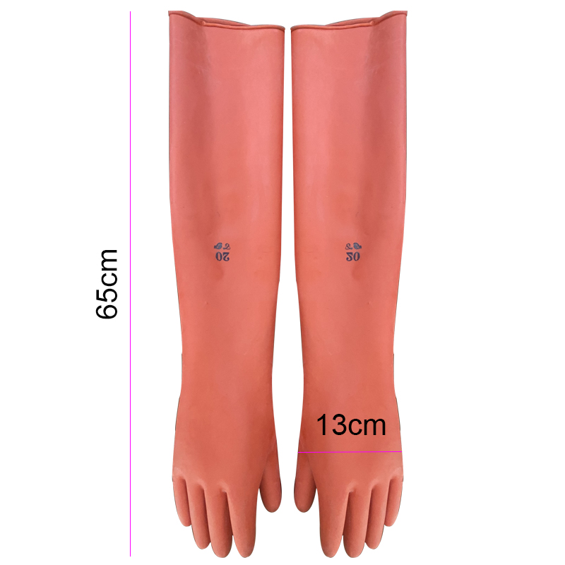 Găng Tay Chống Axit Và Kiềm Làm Từ Cao Su Tổng Hợp Màu Đỏ Dài 65cm