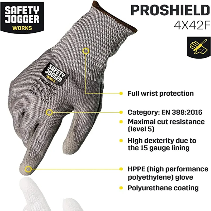 Găng Tay Chống Cắt Jogger Proshield 4X42F Lòng Bàn Tay Phủ PU Chống Cắt Cấp 5 Tiêu Chuẩn EN3882016