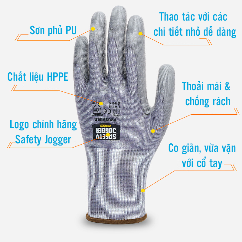 Găng Tay Chống Cắt Jogger Proshield 4X42F Lòng Bàn Tay Phủ PU Chống Cắt Cấp 5 Tiêu Chuẩn EN3882016