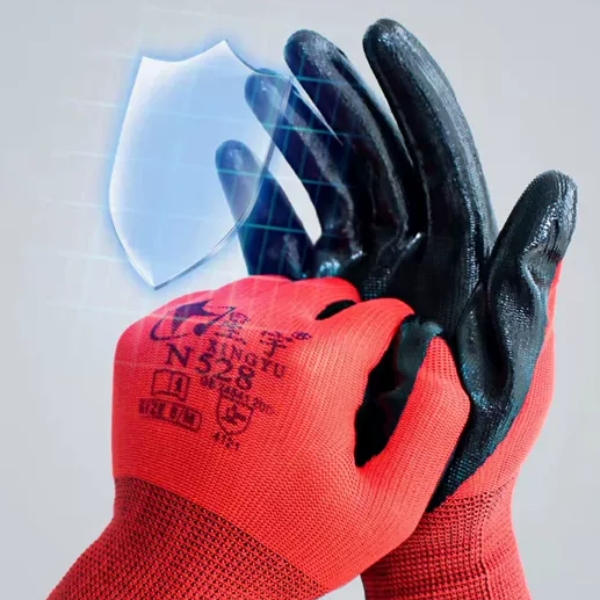 Găng Tay Chống Dầu Hóa Chất XingYu N528 Sợi Polyester Phủ Nitrile