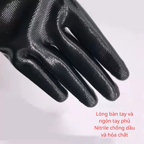 Găng Tay Chống Dầu Hóa Chất XingYu N528 Sợi Polyester Phủ Nitrile