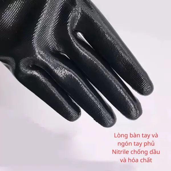 Găng Tay Chống Dầu Hóa Chất XingYu N528 Sợi Polyester Phủ Nitrile
