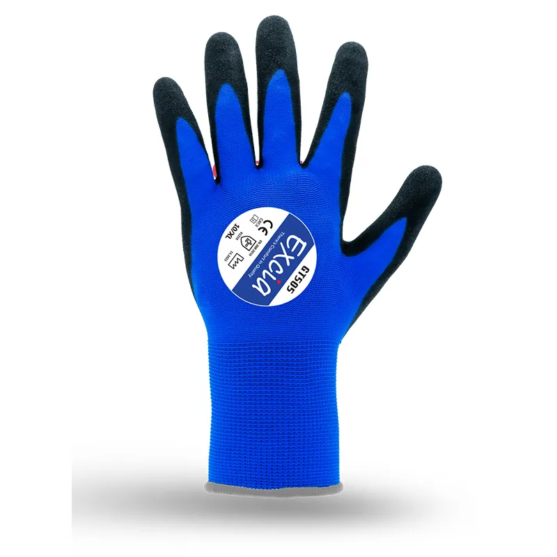 Găng Tay Chống Dầu Mỡ Phủ Nitrile Excia GT505 Màu Xanh Đen Dài 22CM Dày 0.40mm