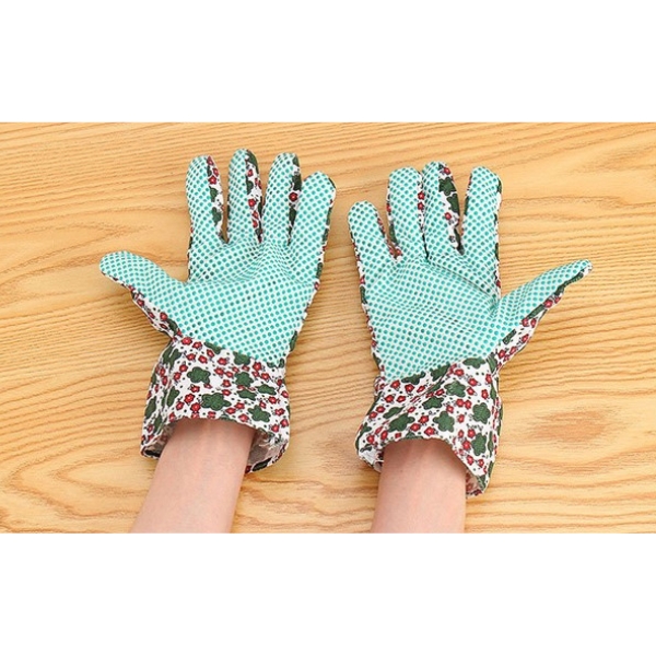 Găng Tay Làm Vườn Cotton Phủ Hạt Nhựa PVC Chống Trơn Trượt