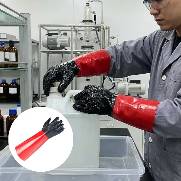 Găng Tay PVC Phủ Hạt Cao Su Chống Hóa Chất Chống Dầu Và Axit