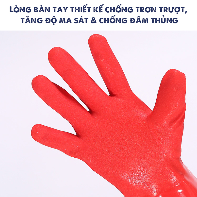 Găng Tay Rửa Bát, Vệ Sinh, Nội Trợ Bằng Cao Su Lót Nhung Chống Thấm Nước Dài 45cm