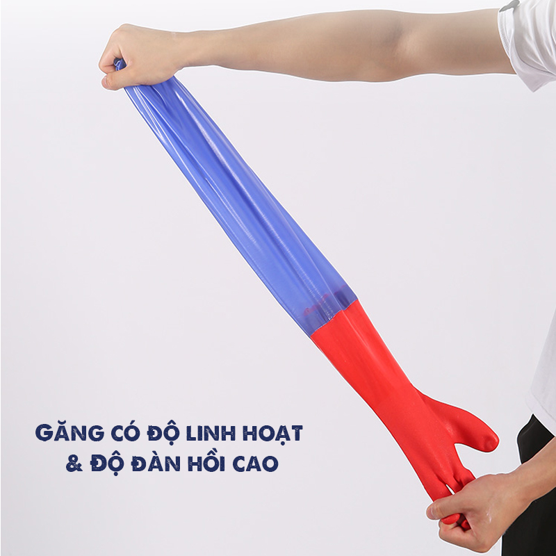 Găng Tay Rửa Bát, Vệ Sinh, Nội Trợ Bằng Cao Su Lót Nhung Chống Thấm Nước Dài 45cm