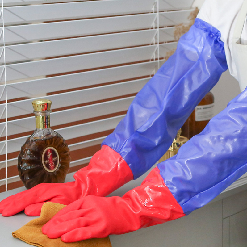 Găng Tay Rửa Bát, Vệ Sinh, Nội Trợ Bằng Cao Su Lót Nhung Chống Thấm Nước Dài 45cm