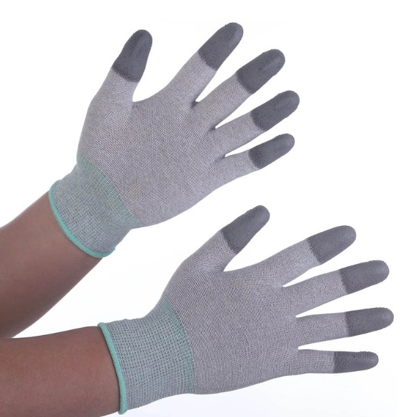 Găng Tay Sợi Poly Phủ PU Ngón Tay Màu Xám