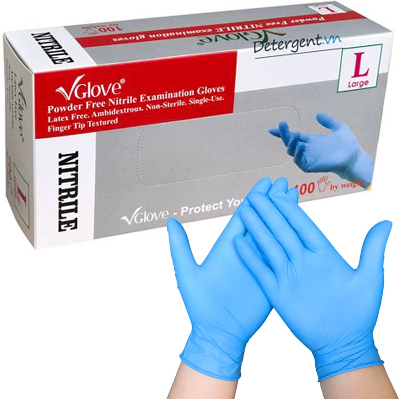 Găng Tay Vglove Nitrile Màu Xanh Không Bột (50 Đôi1 hộp)