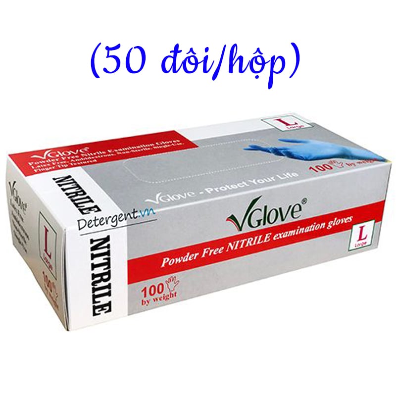 Găng Tay Vglove Nitrile Màu Xanh Không Bột (50 Đôi1 hộp)