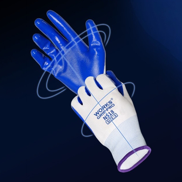 Găng tay Chống Dầu Works Grip-Pro N518 Sợi Nylon Nhúng Nitrile