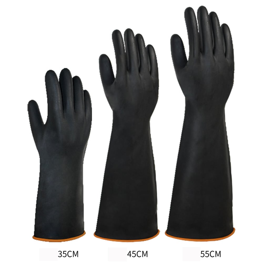 Găng tay cao su màu đen dày chống axit, chống kiềm dài 35 - 45 - 55cm