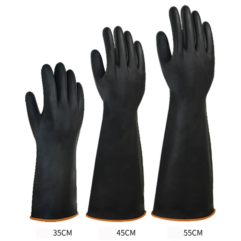 Găng tay cao su màu đen dày chống axit, chống kiềm dài 35 - 45 - 55cm