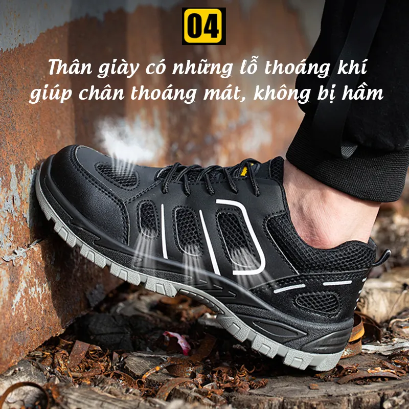 GIÀY BẢO HỘ CHỐNG TĨNH ĐIỆN ESD MŨI THÉP CHỐNG ĐẬP, CHỐNG ĐÂM XUYÊN, THOÁNG KHÍ, NHẸ (MÃ 286__829 ĐEN)