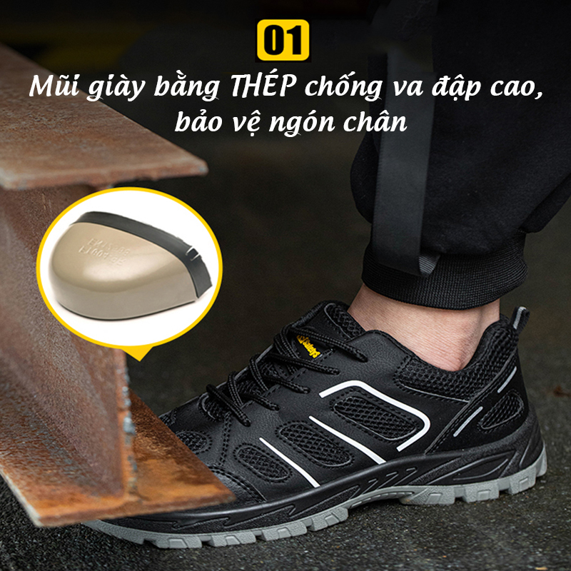 GIÀY BẢO HỘ CHỐNG TĨNH ĐIỆN ESD MŨI THÉP CHỐNG ĐẬP, CHỐNG ĐÂM XUYÊN, THOÁNG KHÍ, NHẸ (MÃ 286__829 ĐEN)