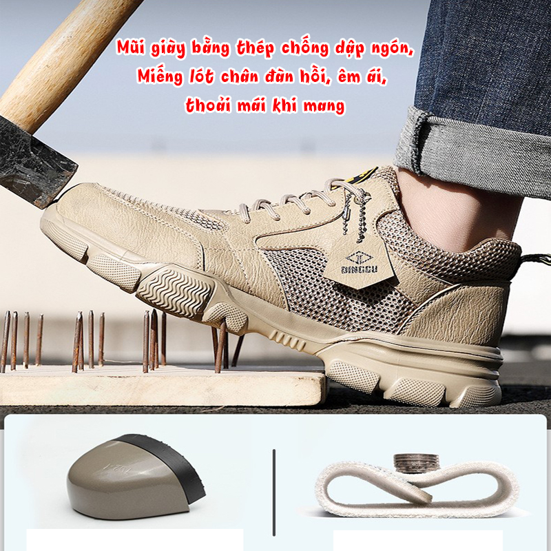 GIÀY BẢO HỘ NHẸ CHO NAM CHỐNG VA ĐẬP CHỐNG ĐÂM THỦNG MŨI GIÀY BẰNG THÉP