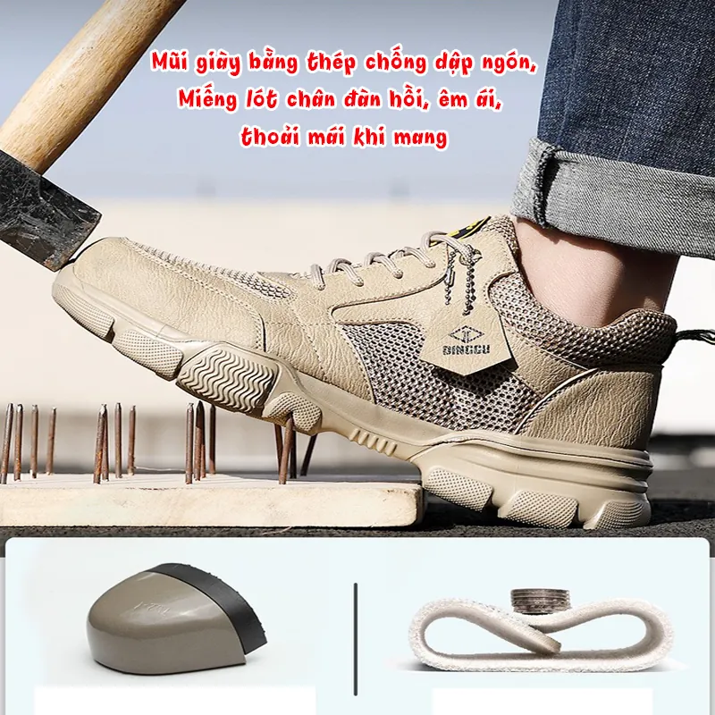 GIÀY BẢO HỘ NHẸ CHO NAM CHỐNG VA ĐẬP CHỐNG ĐÂM THỦNG MŨI GIÀY BẰNG THÉP