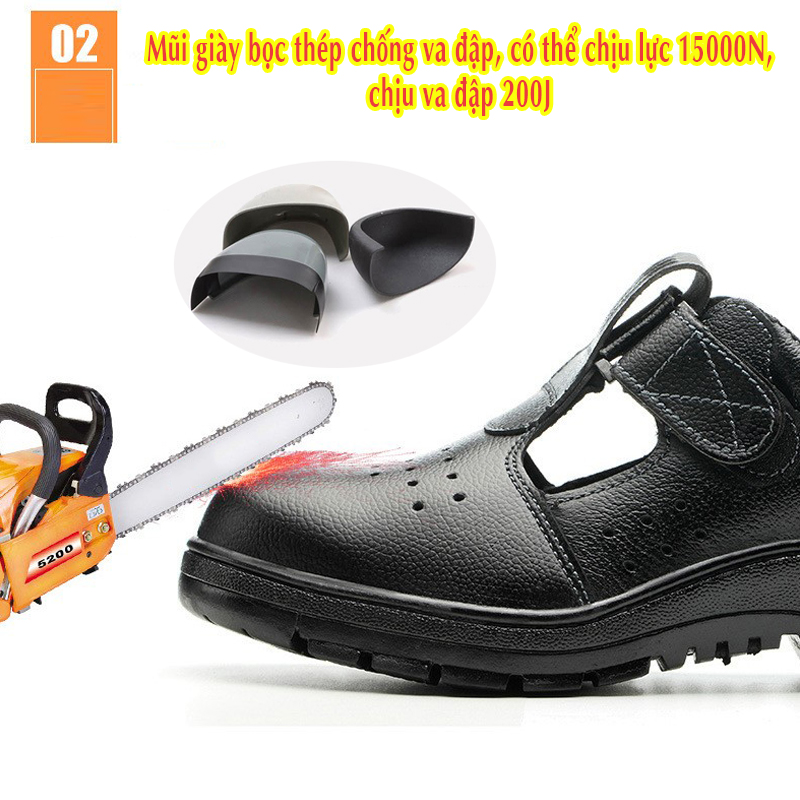 GIÀY BẢO HỘ THOÁNG KHÍ MŨI THÉP CHẤT LIỆU DA BÒ SỬ DỤNG MIẾNG QUAI DÁN VELCRO CHỐNG ĐẬP, CHỐNG ĐÂM XUYÊN & CHỐNG TRƯỢT (MÃ 918)